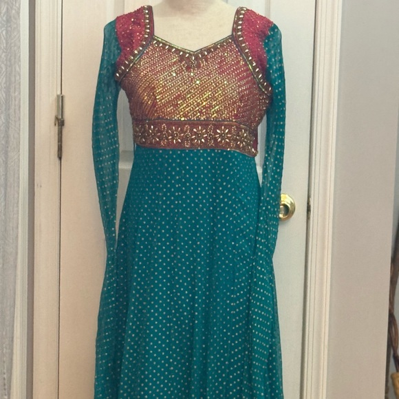 Dresses & Skirts - Pakistani Indian Teal and maroon Red Embellished Dress